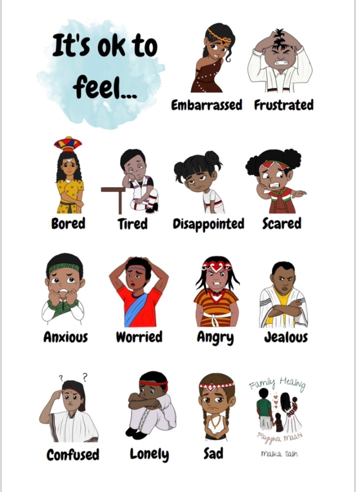 It's OK to Feel poster showing 13 difficult emotions