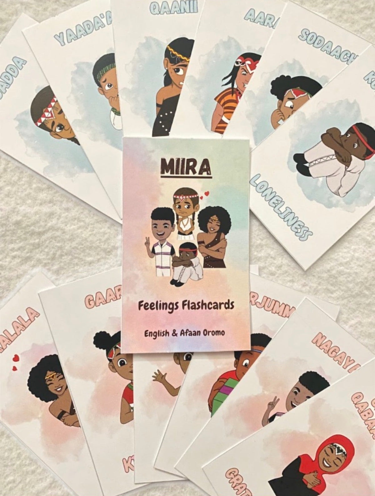 Miira Feelings Flashcards in English and Afaan Oromo